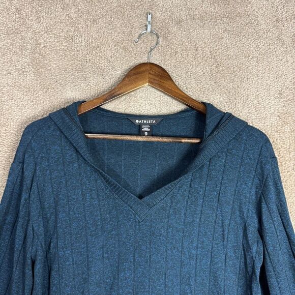 Athleta Harmony Pose Hoodie Womens‎ XS Blue Ribbed Knit Relaxed Fit Sweater Top - Picture 3 of 9